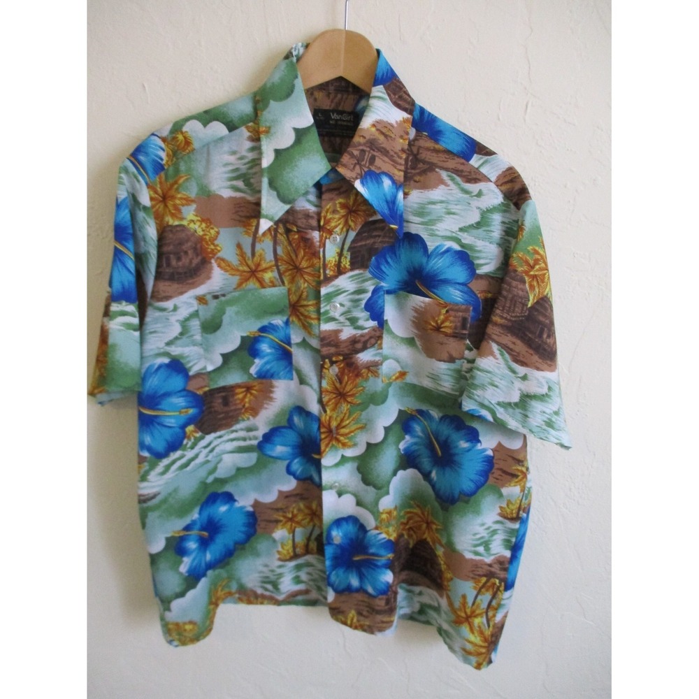 70's Woolworth Van Cort Hawaiian Aloha Shirt Size Large 2 Pocket Mint Condition